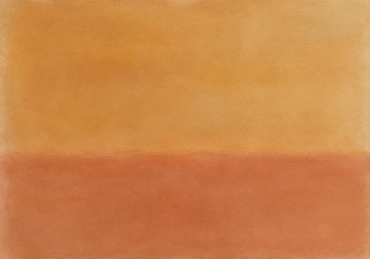 Colour field painting: warm ochre and soft terracotta over cream.